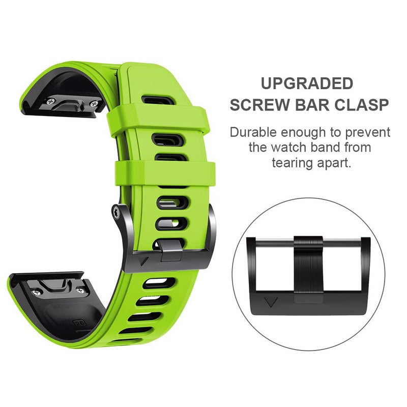ANCOOL for Fenix 6X Pro Watch Band/Fenix 5X Watch Band/Fenix 7X Watch Band 26MM Silicone Watch Band for Fenix 8 51mm/6X/5X Plus/7X Pro(Green-Black) - Image 3